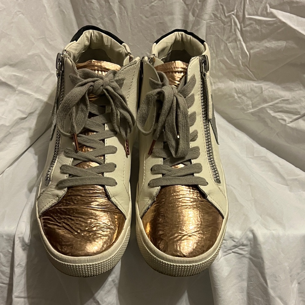 Dolce Vita Gold and Cream High-Top Sneakers